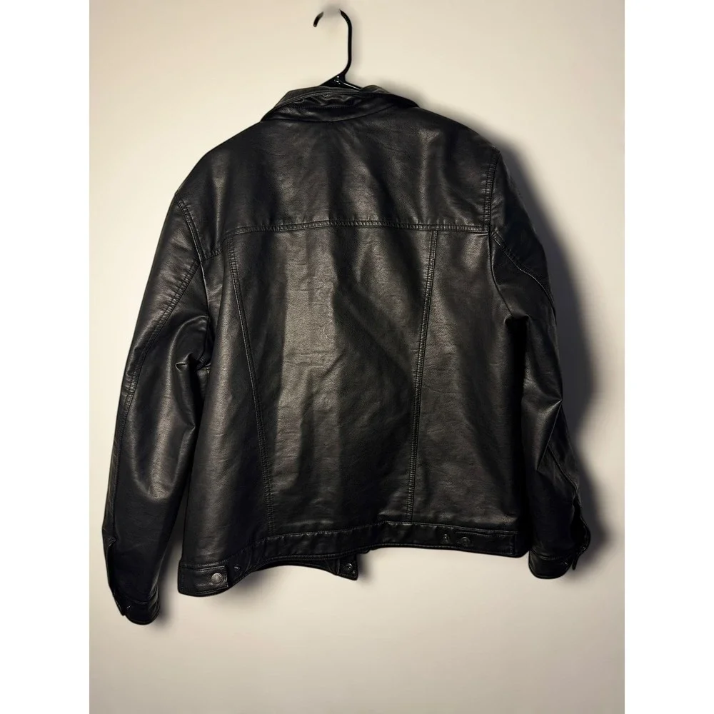 Levis Mens‎ Black Faux Leather Trucker Jacket Quilted Lined XL LM1RU525 - Picture 6 of 11